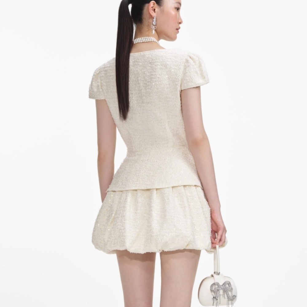 self-portrait Cream Boucle Bow Detail Mini Dress - US6 - MSRP $585 NWT - Picture 3 of 9
